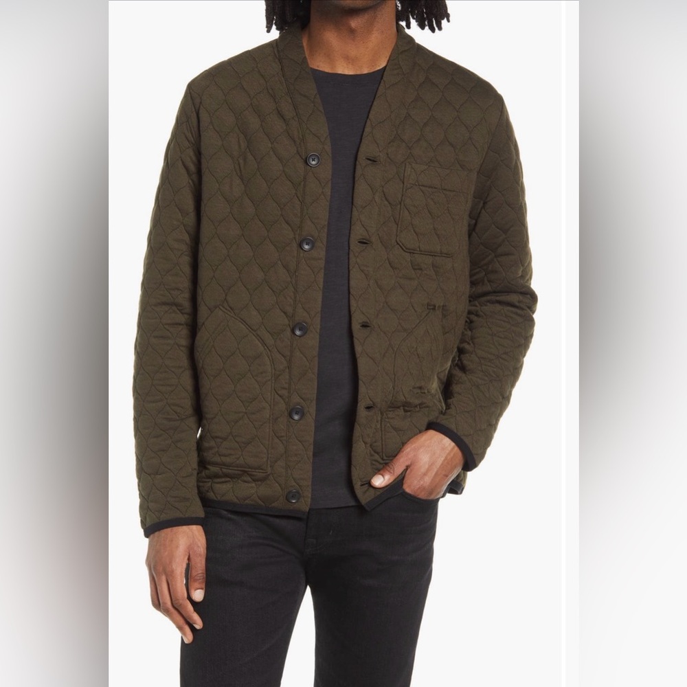 Nordstrom Treasure & Bond Men's Olive Green Quilted Cardigan / Jacket